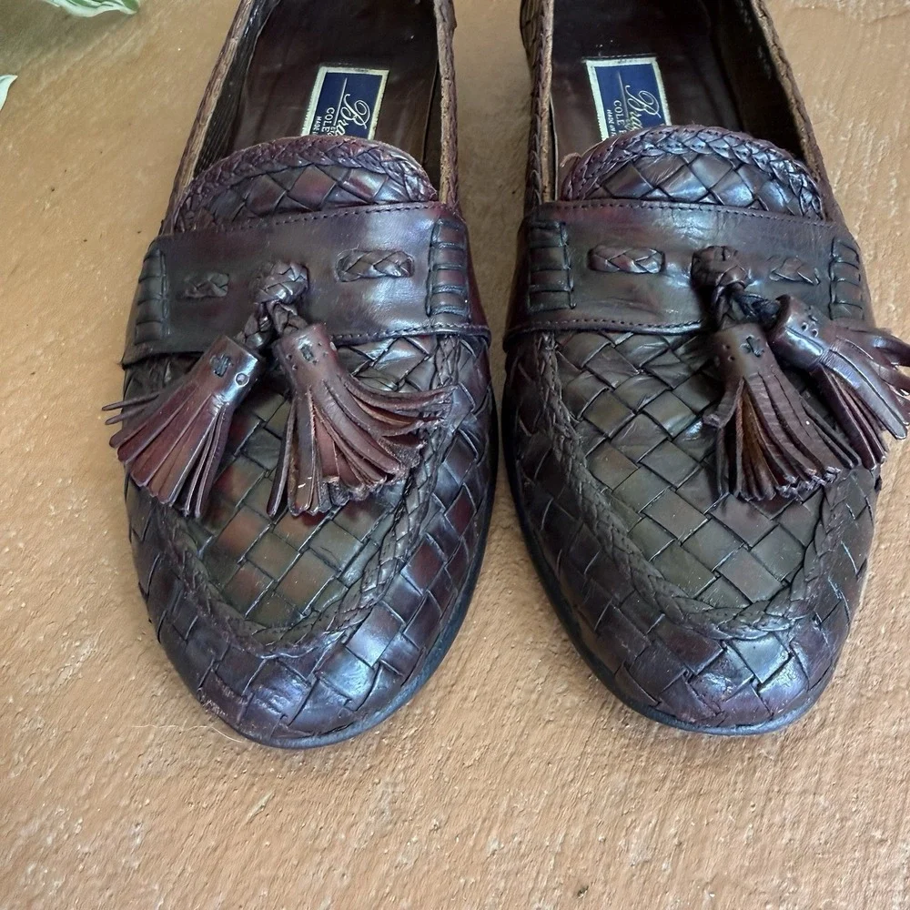 Bragano‎ Cole Haan Men's Sz 8.5 N Brown Woven Leather Tassel Loafers Shoes Italy